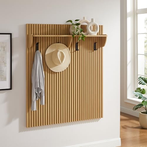 Modway Render Modern Fluted Wood Coat Rack Panel in Light Oak with Shelf and Hooks – Wall-Mounted Entryway Organizer for Hallway, Mudroom, or Foyer - Image 4