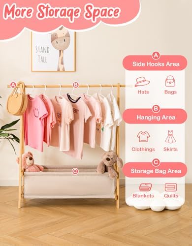 Kids Clothing Rack with Storage Box, Kids Dress Up Rack, Dance Costume Garment Rack for Hanging Clothes,Garment Rack for Hanging Clothes Organizer, Bamboo (Natural) - Image 4