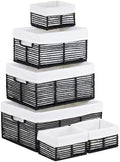 Vagusicc Wicker Storage Basket, 6 Pack Baskets for Organizing, Wicker Baskets with Handle, Rectangular Woven Basket for Storage Shelves, Cube Storage Bins for Closet/Clothes/Dresser, Black by Vagusicc