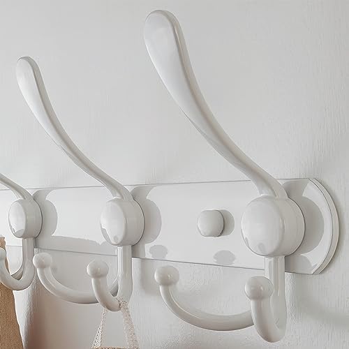 Dseap Coat Rack Wall Mount - 38” Long 10-Tri-Hooks Heavy Duty Coat Hanger Rail Wall Hooks for Hanging Coats Hats Clothing Clothes Purse Mudroom Entryway, White - Image 3