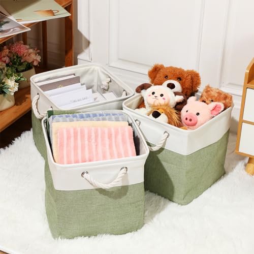 meekoo 8 Pack Fabric Storage Bins Baskets, 12 x 12 x 12 in, Green White - Image 5