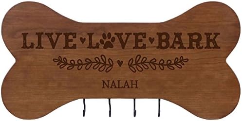 Rooms Organized Personalized Live Love Bark Wall Mounted Dog Bone Pet Leash Rack,Dog Collar Holder New Home Decor Gift ideas and 4 hooks 16" L x 8" H 2.5." deep (Cherry) - Image 2