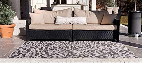 Unique Loom Outdoor Safari Collection Area Rug - Leopard (5' 1" x 8' Rectangle, Light Gray/ Gray) - Image 3