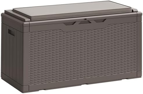 Greesum 100 Gallon Resin Deck Box Large Outdoor Storage Boxes with Cushions for Garden Tools, Patio Furniture Pillows, Pool Supplies, Dark Brown by BuynowfromGreesum