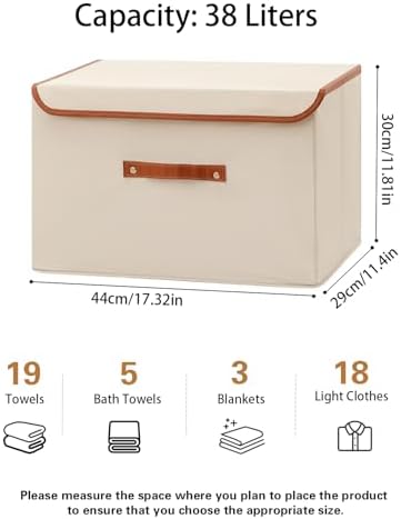 Tuza 4 Pack Large Fabric Storage Bins with Lids, Foldable Storage Boxes with Lids for Organizing, Decorative Storage Boxes with Handles for Home, Bedroom, Closet, Office(Khaki, Large) - Image 2