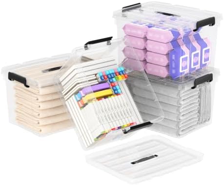 Cetomo 50Qt*4 Lidded Storage Bins, Stackable Plastic Bin with Handle, Storage Container with Secure Latching Buckles, Transparent, 50 Quart, Set of 4 by Cetomo