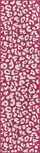 Unique Loom Outdoor Safari Collection Area Rug - Leopard (2' x 7' 10" Runner, Magenta/ Ivory) - Image 3