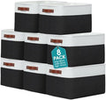 Uiifan 8 Pack 16 x 12 x 10 Inch Large Storage Baskets Collapsible Fabric Storage Cubes Bins with Handles for Shelves Closets Nursery Home Clothes Toys Organizers, Black by Uiifan