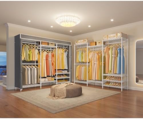 VIPEK V5C Portable Bedroom Armoires Wardrobe Closet with Cover, Heavy Duty Adjustable Clothing Rack, White Metal with Grey Oxford Fabric, 68.9" Lx15.7 Wx76.4 H - Image 2