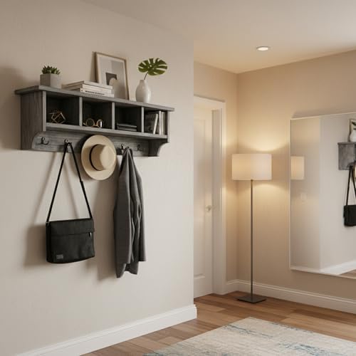 Pomona Solid Wood Entryway Coat Rack with Cubbies, Slate Grey, 48 Inch - Image 6