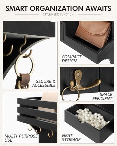 Rebee Vision Key Holder Wall Mount with 9 Key Hooks for Home Decor, Black - Image 5