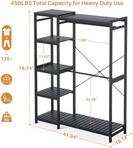 Homykic Bamboo Clothing Rack with 7 Adjustable Shelves, 2 Hang Rods, Black - Image 4