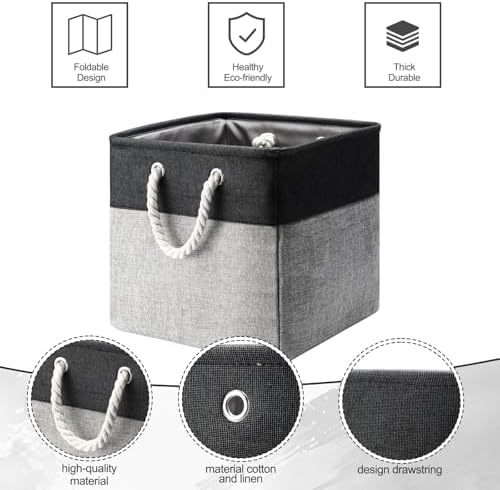 meekoo 8 Pack Fabric Storage Bins Baskets, 12 x 12 x 12in, Black Gray - Image 3
