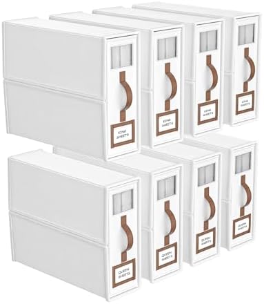 8 Pack Foldable Bed Sheets Set Organizers and Storage(King & Queen Size),Linen Fabric Closet Organizers with Window,Folding Bedding Storage Box for Bedsheets and Pillow Cube Organizer-White by BigPonPon