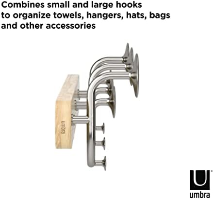 Umbra Melody Wall-Mount Coat Rack Rail with Nine Hooks, Natural/Nickel - Image 6