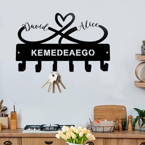 Personalized Family Name Metal Wall Hook Rack – Custom Coat Key Holder with Heart Infinity Design – Rustic Home Entryway Organizer for Jackets, Hats, Bags (Black) - Image 2