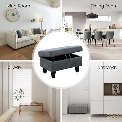 28.5'' Ottoman with Storage, Flannel Ottoman Foot Rest for Living Room Upholstered Footstool, Perfect Storage Ottoman Bench Bag Floor Chair for Bedroom or Entryway, Dark Grey - Image 4