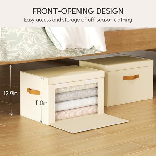 Homsorout Large Storage Bins with Lids - Front Opening Fabric Storage Bins, Flap Closet Organizer with Handles, Collapsible Boxes with Lid, Decorative Basket for Home, Dorm, 6 Pack, Beige - Image 2