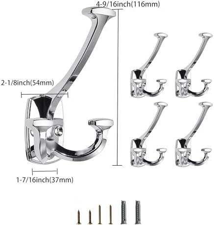 Polished Chrome Hooks Large Wall Mounted Decorative Solid Heavy-Duty Double-Sided Coat Hooks Triple Coat Hook Towels Coats Robes Towels Bag Bathroom Three Prong Coat Hook (10 Pack) - Image 2