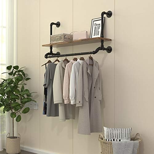 Tianman 40" W,Industrial Detachable Wall Mounted Black Iron wooden Garment Bar,Pipe Clothes Rack,Heavy Duty pipe clothing rack, Multi-Purpose Hanging Rod for Closet Storage (40" W) by Tianman
