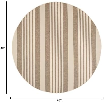 SAFAVIEH Courtyard Collection 4' Round Brown/Bone CY6062 Stripe Indoor/ Outdoor Patio Backyard Mudroom Area Rug - Image 2
