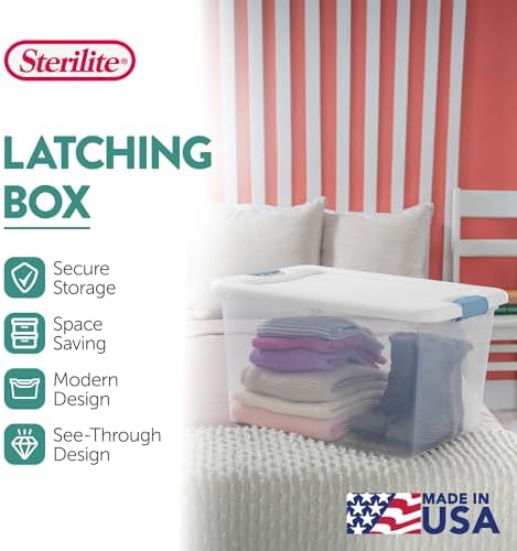 Sterilite 12 Pack Latching Box, Under Bed Storage Bins with Lids, Clear Plastic, 64 Quart - Heavy-Duty Organizing Containers for Closet, Bathroom, and Office - Image 3
