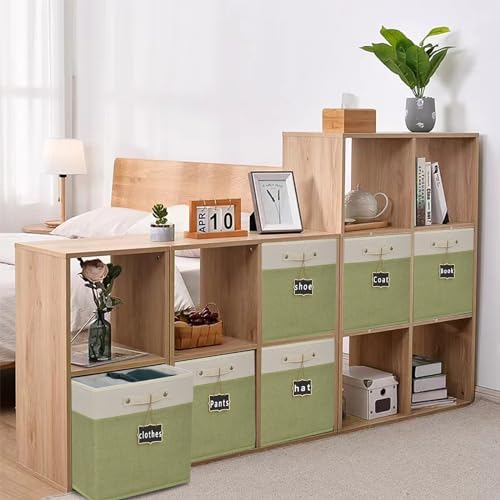 15x13x13 inch cube storage bin,Collapsible Fabric Storage Cubes with Labels 4 Pack,Linen Cube Storage Organizer Bins with Cotton Handles for Home,Nursery,Clothes,Shelves and Closet(White green). - Image 3