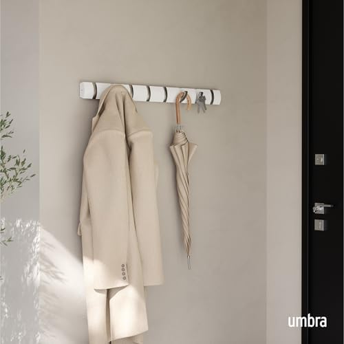 Umbra Flip Coat Rack, Wall Mount 8-Hook, Space Saving, White - Image 2