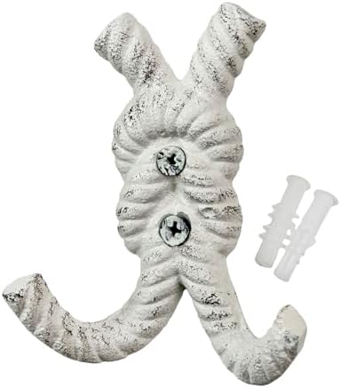 Zeckos Set of 3 Rope Knot Wall Hooks, 4 Inch Antique White Cast Iron - Image 3