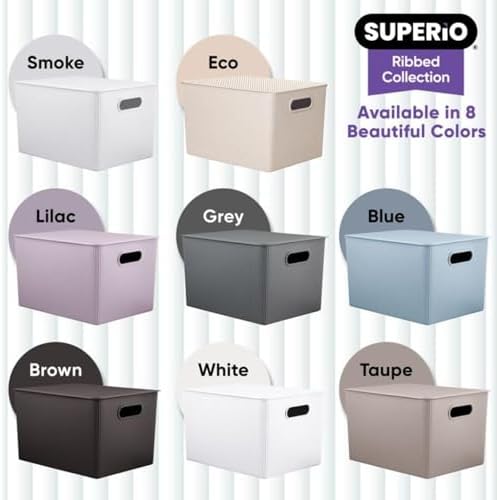 Superio Ribbed Collection - Decorative Plastic Basket Open Home Storage Bins Organizer, Blue Containers for Organizing Closet Storage Bins for Shelves (Bin with Lid- Extra Large (22 Liter), 2 Pack) - Image 5