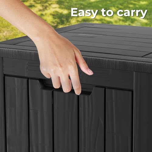 Outdoor Storage Box, 31 Gallon Deck Box Indoor and Outdoor Use, Waterproof Resin Storage Bin for Package Delivery, Patio Cushions, Gardening Tools, Lockable, UV Resistant, Black - Image 3
