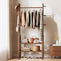 Yoobure Solid Wood Clothing Rack with Shelves - Coat Rack Freestanding with 6 Hooks, 3-in-1 Hall Tree for Hanging Clothes, Tall Garment Racks with Storage for Bedroom, Entryway, Living Room, Closet by Yoobure