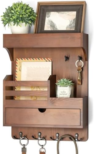 Rebee Vision Key Holder Wall Mount with Drawer Organizer for Entryway,Brown by REBEEVISION