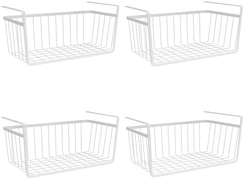 Modern Home Under Shelf Wire Storage Baskets – Hanging Organizer Rack for Cabinet, Pantry, or Closet – White Metal Basket for Kitchen, Towels, or Office – No Tools Required (Set of 4 15") by Modern+Home