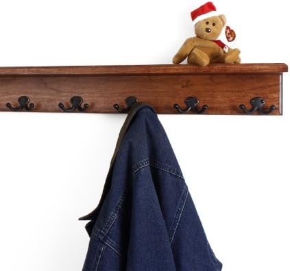 PegandRail Solid Cherry Shelf Coat Rack with Aged Bronze Double Style Hooks - Made in The USA (Mahogany, 26" with 5 Hooks) - Image 2