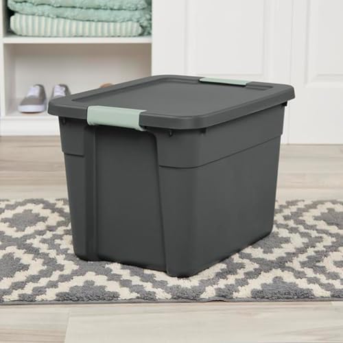 Sterilite 18 Pack Latch Tote, Stackable Plastic Storage Container, 12 Gallon, Gray/Green - Image 4