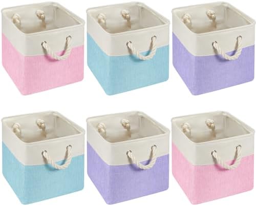6 Pack 11x11 Inch Cube Storage Bins Fabric Square Cube Baskets, Mermaid by Geiserailie