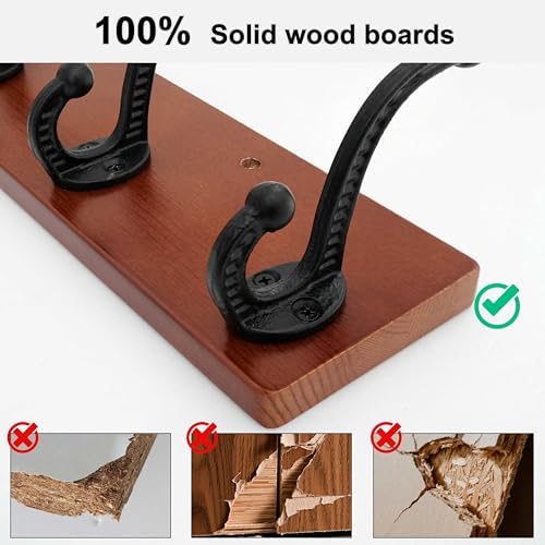 WEBI Rustic Coat Rack Wall Mount,30" Long 7 Cast Iron Coat Hooks Wall Mounted,Heavy Duty Wood Wall Coat Hanger Hooks for Hanging Coats,Jacket,Clothes,Backpack,Farmhouse,Cherry,2 Packs - Image 6