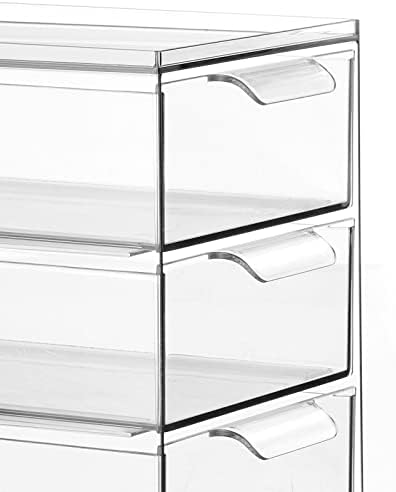 mDesign Plastic Stackable Organizer with 3 Drawers - Pull-Out Drawer Storage Bin for Bathroom Sink/Cabinet Organization - Perfect for Makeup, Small Towels, and More - Lumiere Collection, 4 Pack, Clear - Image 6