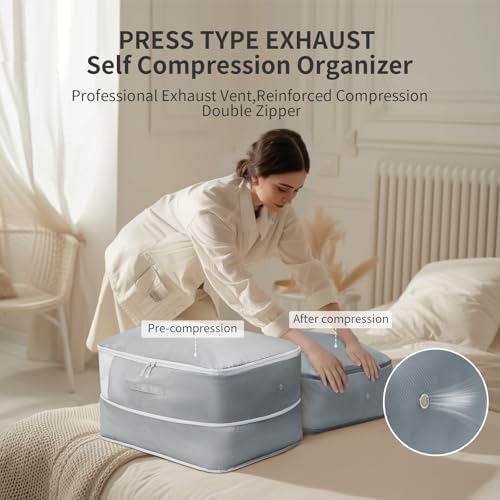 DIMJ Comforter Storage Bag - Large Capacity Ultra Space Saving Self Compression Organize for Duvet, Pillow, Bedding, Blanket Storage Organizer Nylon Compression Bags, Sheet Storage with Zipper, 4 Pack - Image 2