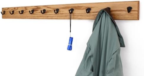 PegandRail Oak Wall Mounted Coat Rack with Aged Bronze Singular Style Hooks 4.5" Ultra Wide (Golden Oak, 25.5" x 4.5" with 5 Hooks) - Image 3
