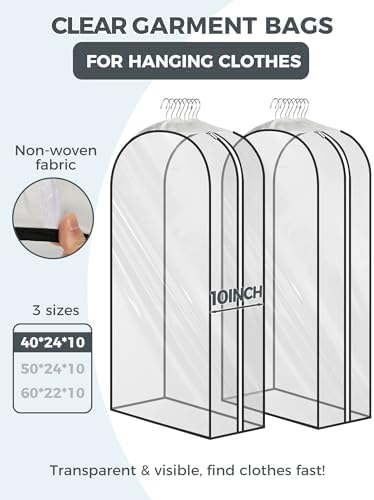 4 pcs 50" Garment Bags for Hanging Clothes, Clear Suit Bags for Closet Storage Clothing Storage, Garment Bags for Travel Covers with 10" Gussets for Coats, Jackets, Shirts and Sweater - Image 2