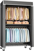 FUTASSI Black Clothing Rack with Dark Gray Cover, P1C Rolling Closets by FUTASSI