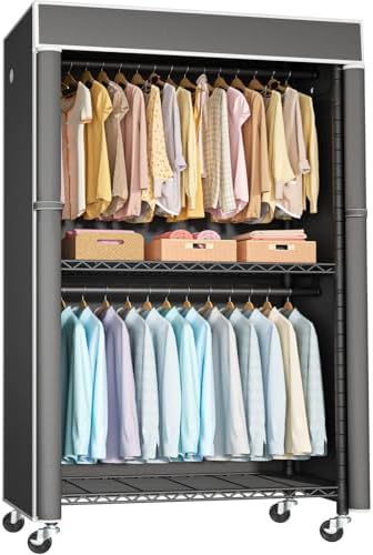 FUTASSI Black Clothing Rack with Dark Gray Cover, P1C Rolling Closets by FUTASSI