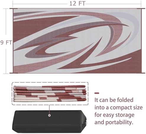 EEZ RV Products 9X12FT Durable RV Outdoor Rugs for Camping RV Mat Modern Wave Design - 9×12 Burgundy - Image 2