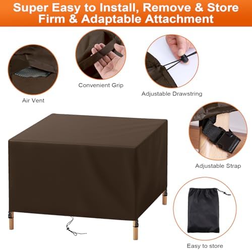 Patio Furniture Cover Rectangle 80"(L) x 48"(W) x 36"(H), Custom Heavy Duty 420D Waterproof Outdoor Cover with Drawstring & Buckles for Table Chair Garden, Coffee - Image 4
