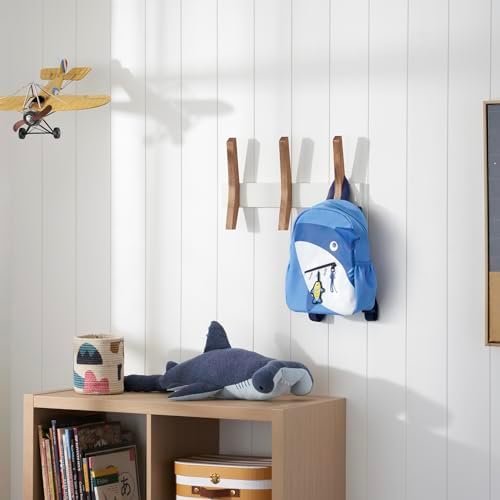 16-Inch Mid Century Coat Rack with 3 Wooden Hooks, Farmhouse Style Hookrail for Bedroom, Living Room, Hallway, and More, Solid Wood, 9.5" H x 16" W x 2.25" D, White and Walnut - Image 3