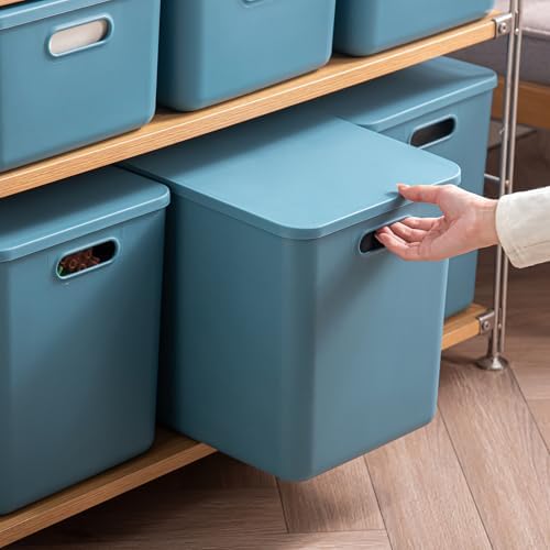 Plastic Storage Bins with lids,Storage Baskets,Container with handle,Storage Organizer Bins for Shelves,Office,Bedrooms,Closets, Cabinets (Blue, 5XL+2L) - Image 4