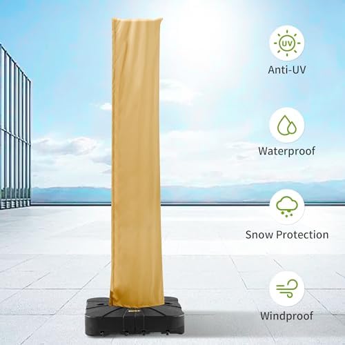 Cantilever Patio Umbrella Cover with Zipper and Pole, Khaki - Image 4