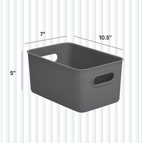 Superio Ribbed Collection - Decorative Plastic Basket Open Home Storage Bins Organizer, Medium Grey (6 Pack) Container Boxes for Organizing Closet Storage Bins for Shelves Drawer Shelf 5 Liter - Image 2